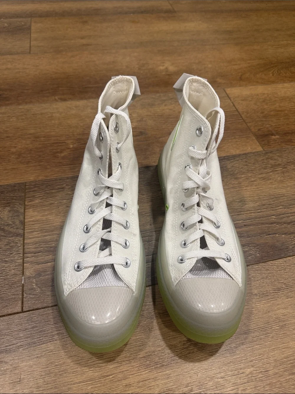 Converse Men High Top Sneakers - White with Neon Green Accents - Picture 2 of 9